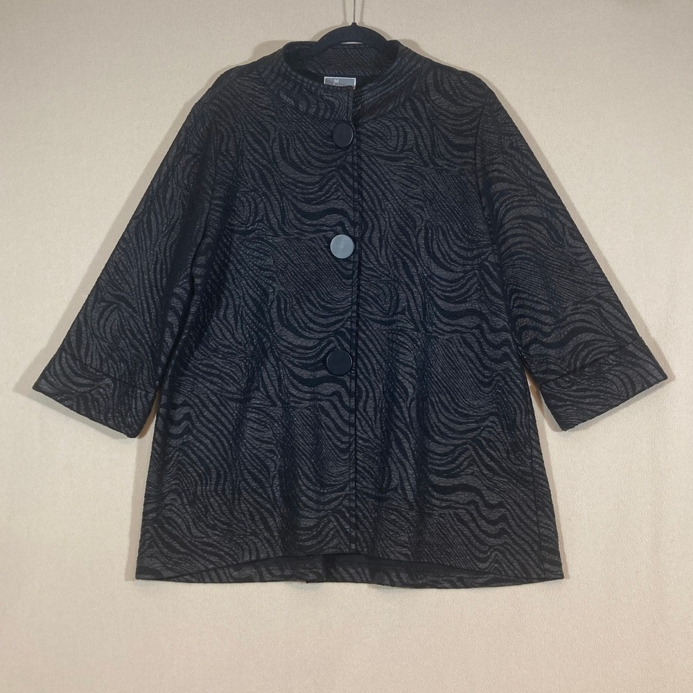JM Collection Women's Jacket XL‎ Black Monochrome Animal Print Career Minimalist